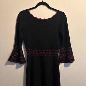 Danny & Nicole Women's A-Line Dress - Black with Red Stitching, Long Bell Sleeve